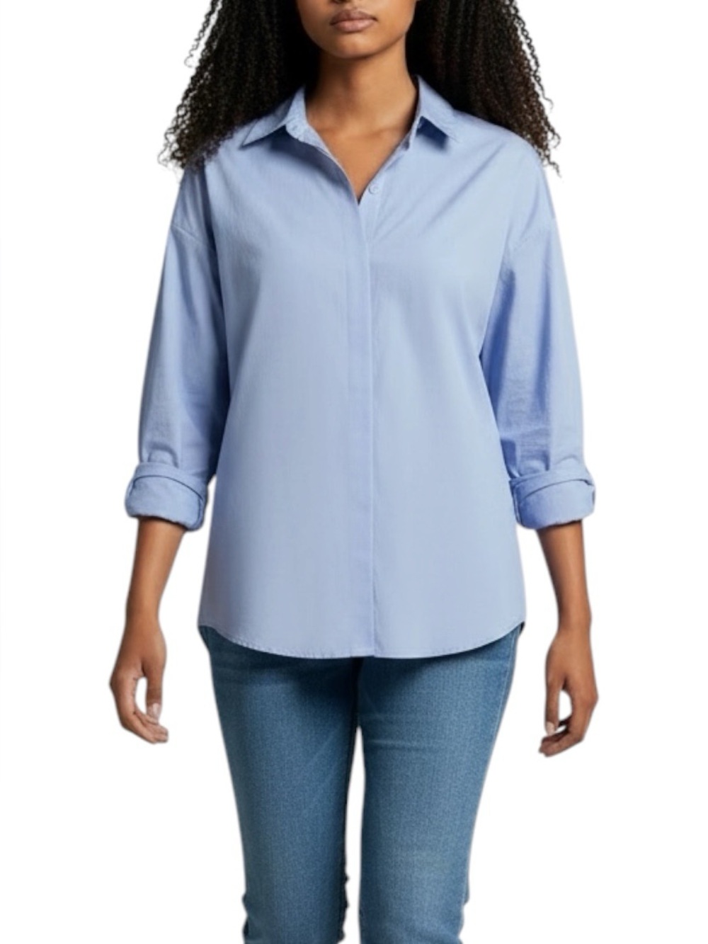 J.McLaughlin Larrie Blue Cotton Blend Back Button Longsleeve Blouse Small